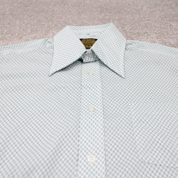VTG Sears Perma-Prest Dress Shirt Mens 16 1/2, 35 Green/White Trim Regular Knit - Picture 5 of 13
